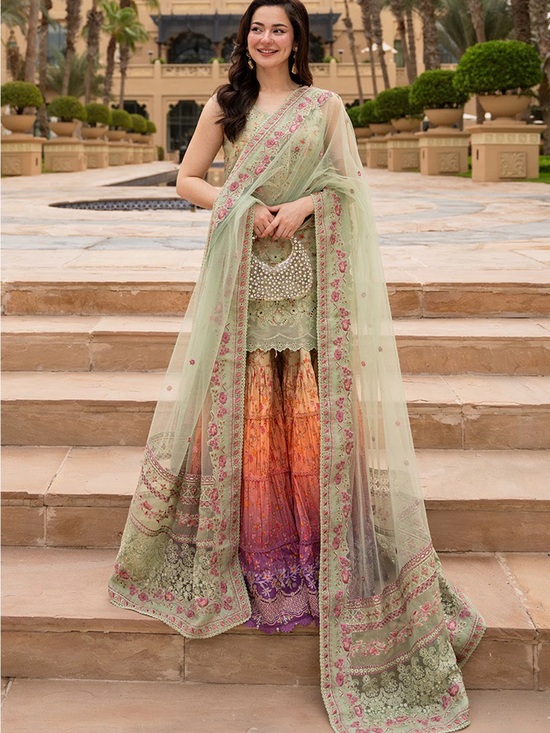 Faiza Saqlain Dresses & Skirts - Faiza Saqlain- ELDIRA- Embroidered multicolor Pastel garara sharara lehenga dres
